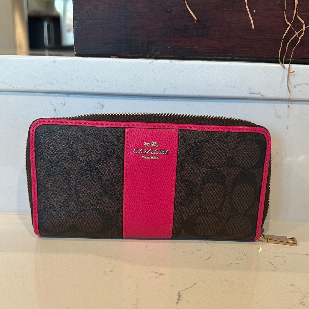 Coach Black and Pink Zip-Around Wallet